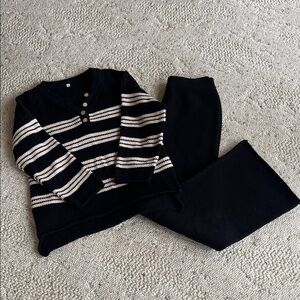 Amazon Black Sweater Set with Cream Stripes